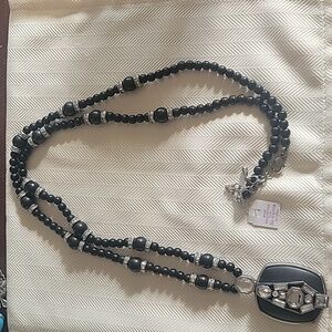 Lia sophia long black and crystal necklace